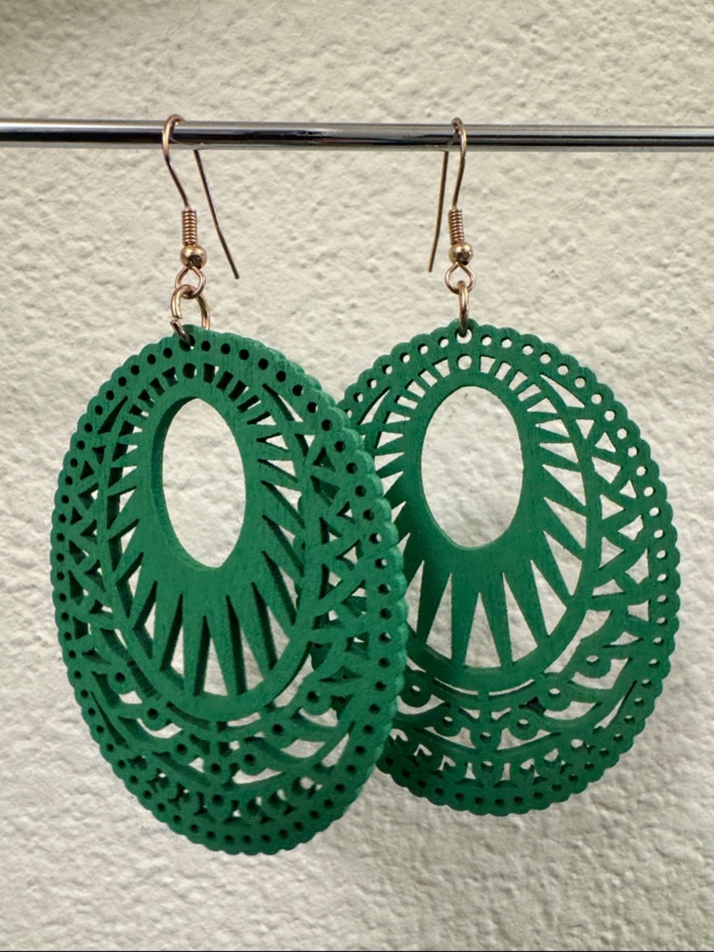 Green Filigree Oval Drop Earrings - Women Jewelry